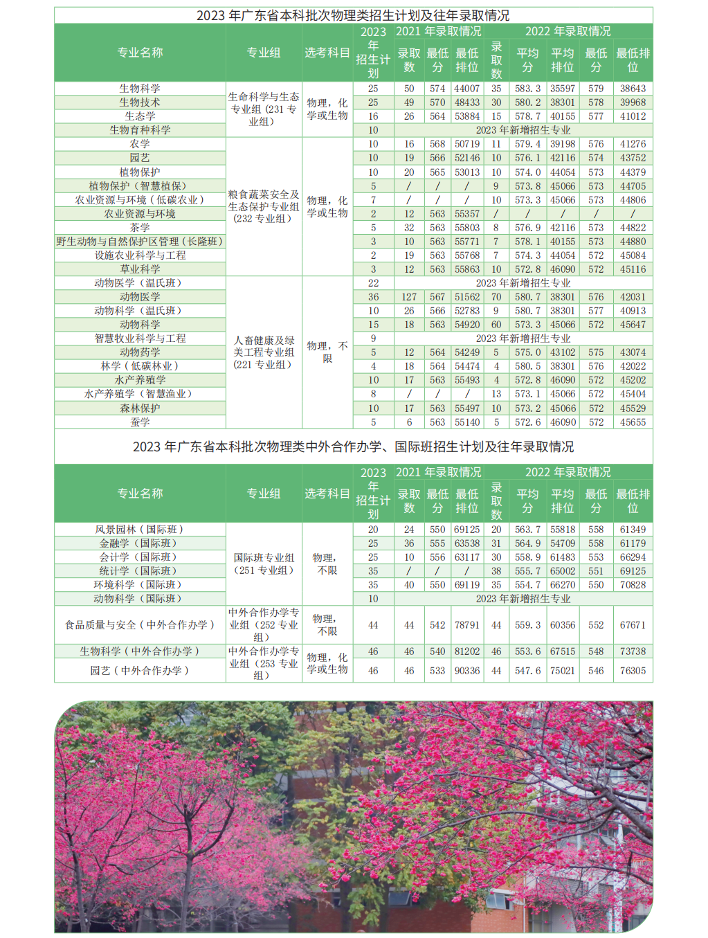 华南农业大学-2023年广东省招生计划
